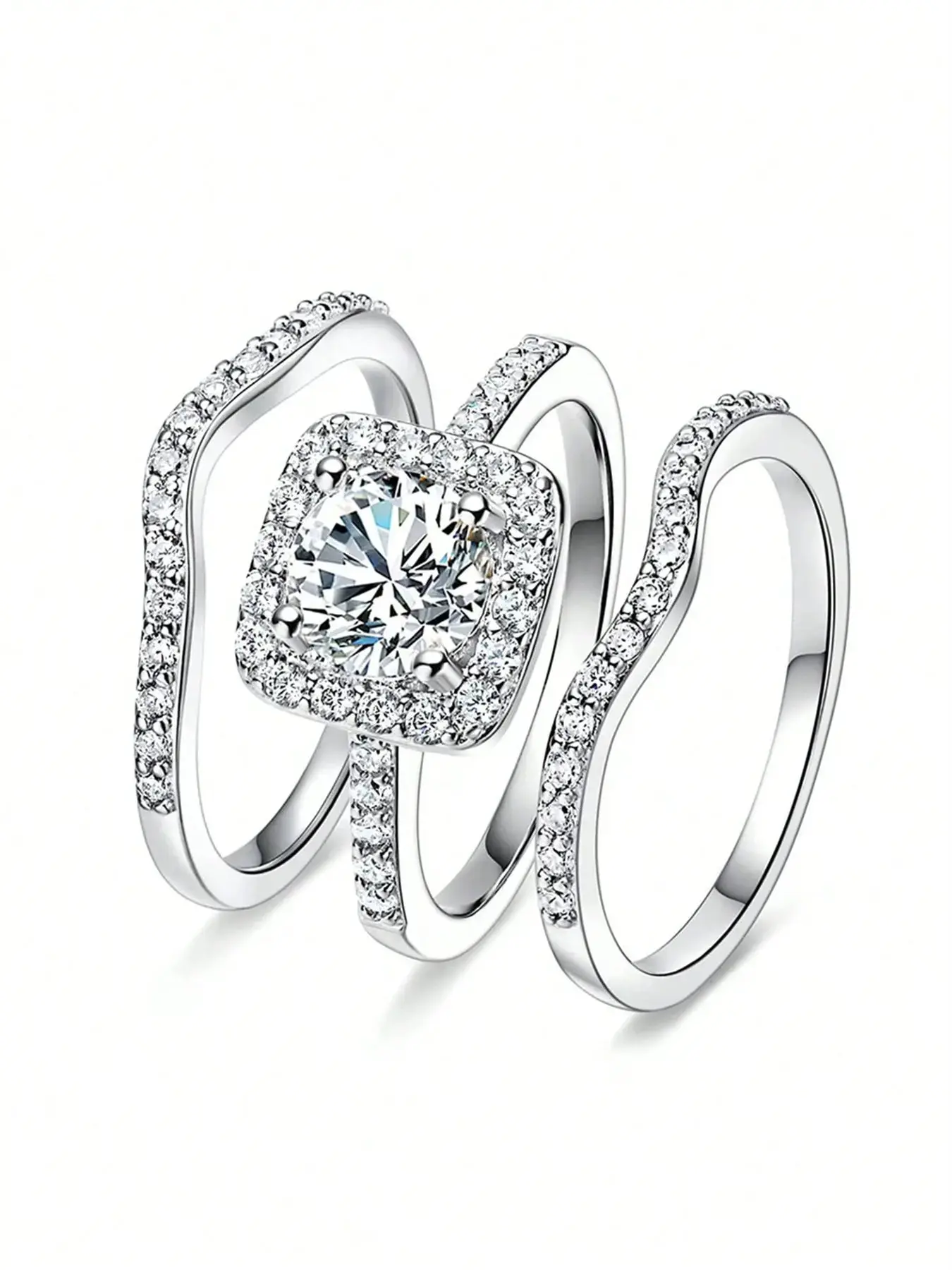 3 Pcs/Set Classical Cubic Zirconia Elegant Bridal Rings For Women Wedding Promise Rings For Wedding Engagement Anniveary Jewelry Valentine's Day Gift
