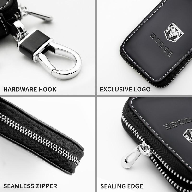 Leather Car Key Protection Bag, Zipper Design, Fits Dodge Sxt Dart Challenger RAM 1500 Charger Avenger Accessories