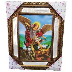 San Miguel Arcangel 28"widex36"tall Gold Tone Mirrored Frame Full Body Fino Fancy Imagen Image Cuadro Saint Michael Archangel