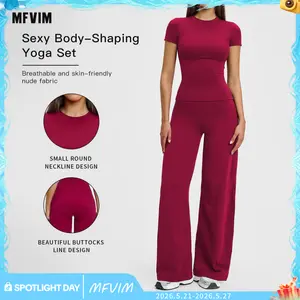 Women’s Solid Color Top & High Waist Leggings Sports Set by MFVIM - Casual, Comfortable, Breathable Two-Piece for Yoga, Gym, Workouts, Running, Ladies’ Gym Sportswear for All Seasons, Yoga Clothing Set