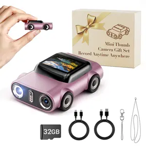 Mini camera with car design - vlog camera, equipped with fill light and wireless microphone, 32GB large memory, 4K high-definition video recording and photography, short video creation tool, portable anti shake outdoor travel home and children's gift