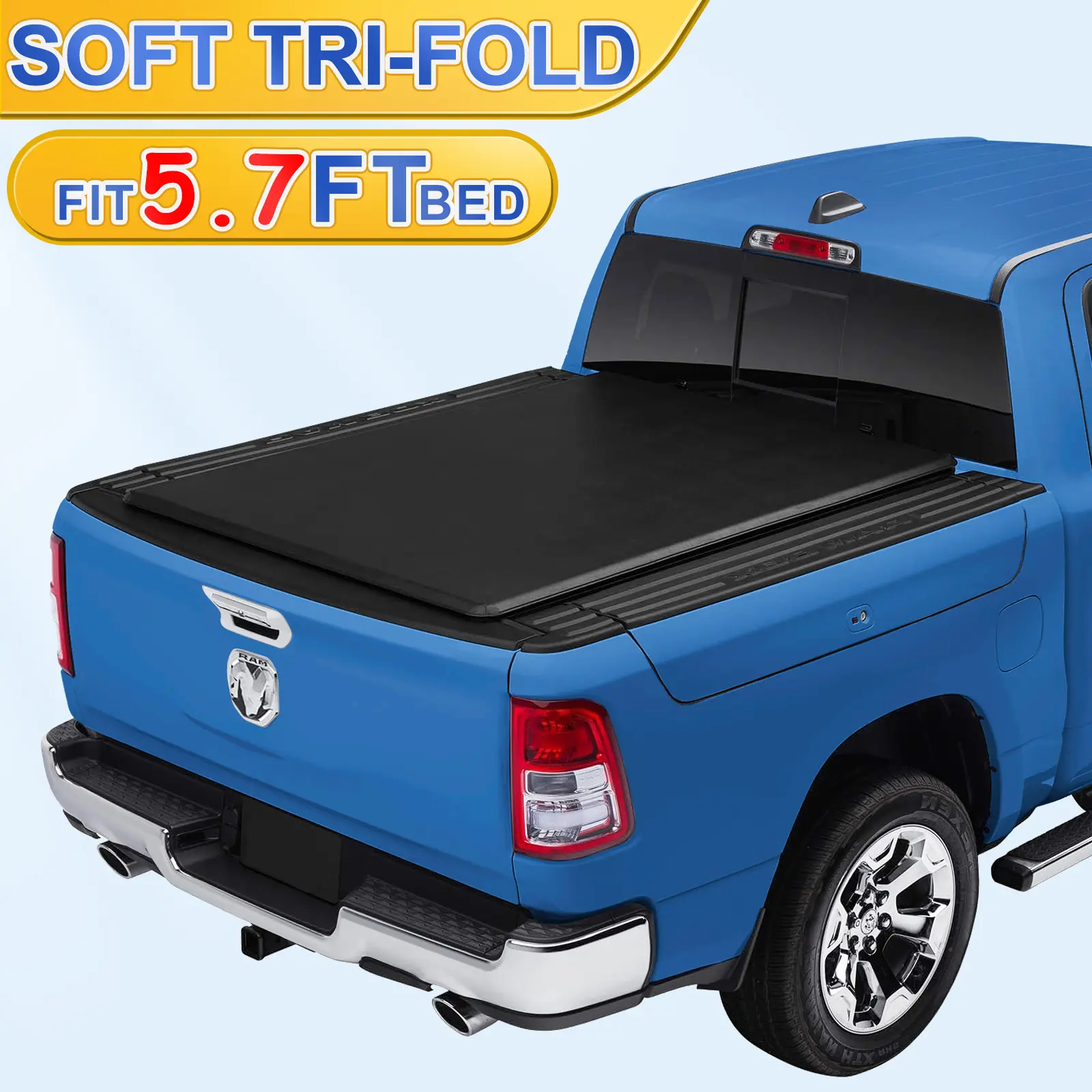 TonnePlus Soft Tri-Fold Truck Bed Tonneau Cover Compatible with 2009-2026 Ram 1500 with RamBox ; Lightning | 5.7FT (67.4") Bed |