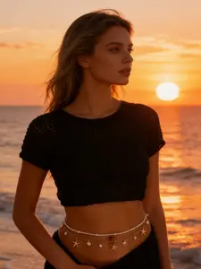 Boho Sea Star Shell Bead Waist Chain Set, Women's Ocean Style Summer Jewelry, Beach Vacation Sexy Bikini Pearl Scallop Body Chain, Summer Gift Idea