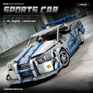 1:14Highly Restored Sports Car Building Blocks Model Toys Race Car Model Speed Racing Car Bricks Kits Boys Teens Adult Birthday Holiday Gifts Desktop Ornaments