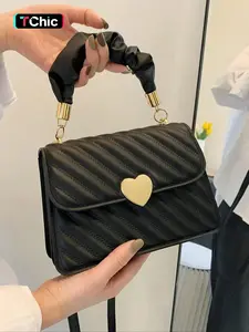 Women's Mini Solid Color Fashion Tote Bag, Multi-Functional Shoulder Bag with Heart Decoration, Ideal for Shopping and Daily Use, Casual Handbag Satchel, Daily Use Purse, Fashionable Purse