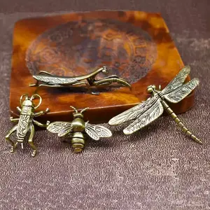 Brass Insect Set 4pcs Set Statue, Dragonfly, Cricket, Bee, Mantis Combination Set, Small Figurine Decoration Ornament