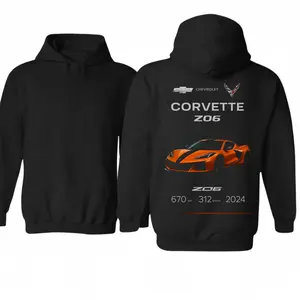 Corvette Z06 2024 Hoodie, Orange Supercar Graphic Sweatshirt, High-Performance Automotive Pullover for Car Enthusiasts and Speed Lovers