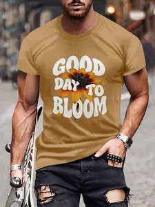 New Summer Round Neck T-Shirt, Trendy Casual Short Sleeve Men's Top, Fashion Slim Fit, Breathable, Cool Letter Print