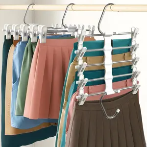Skirt Hangers, Pants Hangers with Clips Space - 2 Pack - Space Saving Metal Closet Organizer for Shorts, Skirts, and Pants - Closet Organizer and Storage for Pants Jeans Skirts Legging
