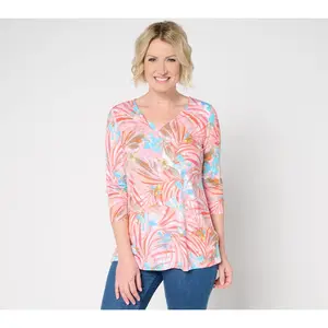 Quacker Factory Fantasia Printed V-Neck 3/4 Sleeve Top