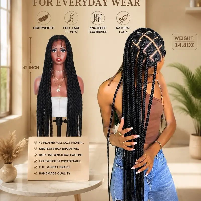 I want to talk about this hairFull Lace Jumbo Braided Wigs for Black Women Glueless Long Knotless Box Braided Wig for African American Women (Black, 32)