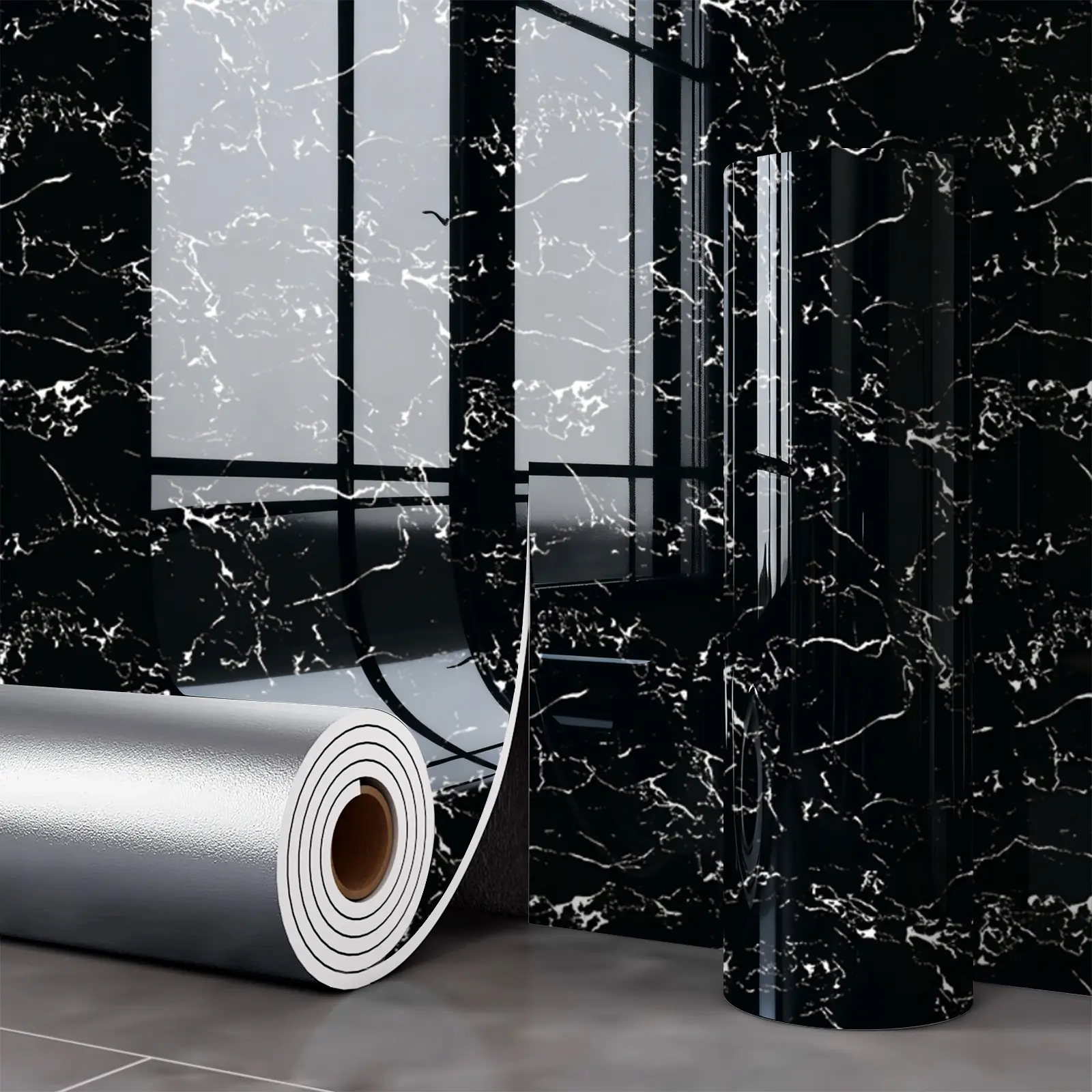 Thick Self-Adhesive Tile Look Wall Stickers, Waterproof Moistureproof Moldproof, DIY Decor for Kitchen Bedroom Living Room Bathroom, Marble Pattern Wallpaper, Marble Wallpaper Roll, Peel And Stick Wallpaper For Bathroom