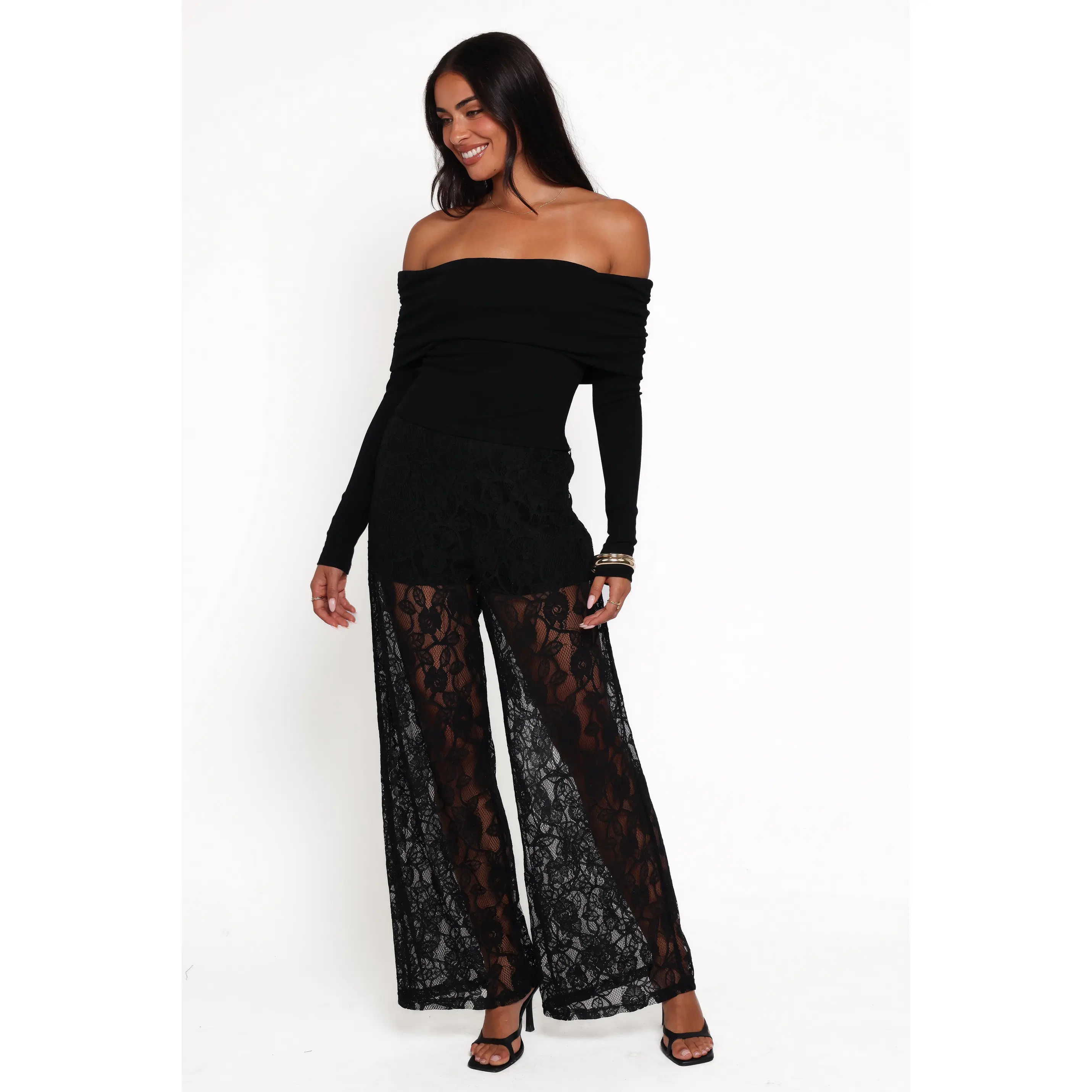 Alina Lace Pant Set - Black