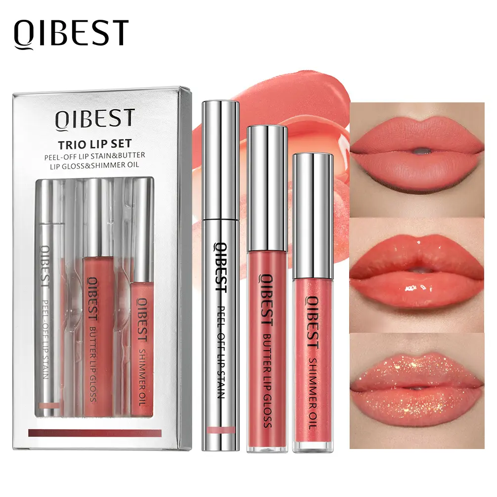 Non-stick cup matte pattern embroidery peel-off lip gloss lip line easy-to-color mirror pearlescent lip oil set