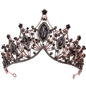 Crystal Wedding Crowns, Baroque Queen Crowns, Costume Party Hair Accessories, for Women and Girls(Black Crown)