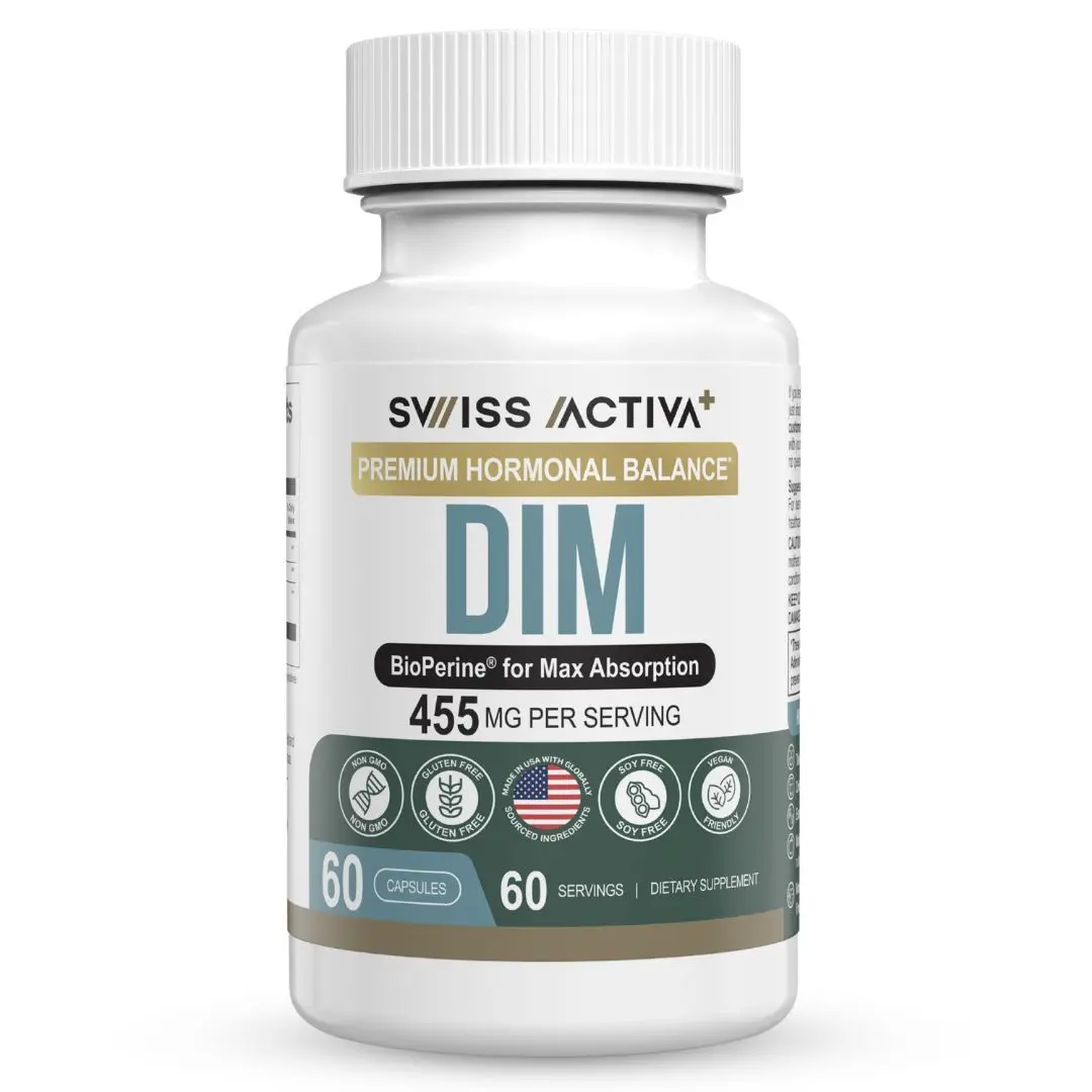 DIM Clear Skin Support & Hormone Balance Supplement | Estrogen Metabolism, 2-Month Supply | Swiss Activa+ Labs | Dietary Vitamins, Natural Healthcare, Skin Care, Gmo Free