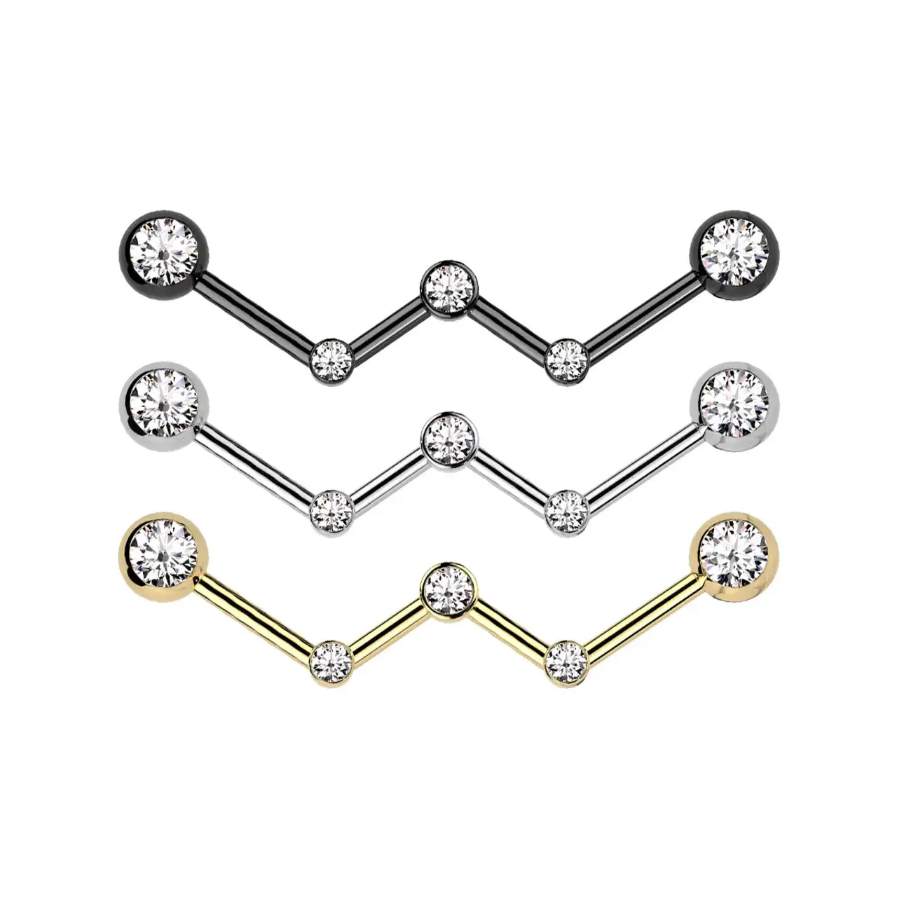 14G Surgical Steel CZ Zig Zag Industrial Barbell Earrings Cartilage Piercing Industrial Jewelry 32mm