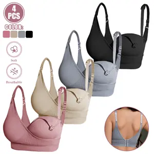 4 Pack Nursing Bra for Breastfeeding Moms - Soft Cotton Seamless Maternity Bra with Easy Clip Access, Breathable Comfortable Postpartum & Pregnancy Nursing Bras