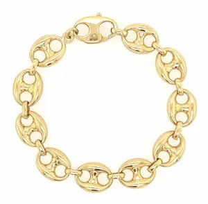 Puffed Anchor Link Chain Bracelet Interlinked Sculptural Unisex Unique Design Versatile for Men & Women