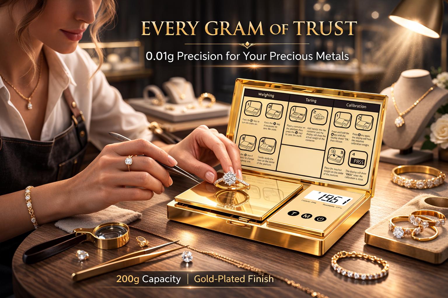 Digital Pocket Gram Scale 0.01g Accuracy,6 Units 200g Mini Digital Scale Grams,Tare Function Small Food Scale,Jewelry Scale,Ounces Grains Milligram Scale (Golden/Batteries Included)