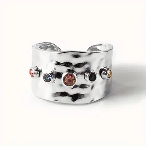 Titanium Steel Does Not Fade Ins Internet Celebrity High-End Colorful Crystal Zirconia Personalized Opening Ring Female