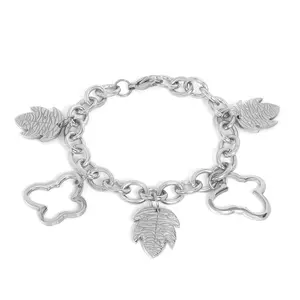 Steel by Design Open Butterfly & Leaf Charm Bracelet