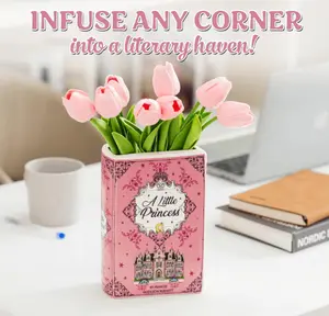 Aesthetic Book Shaped Ceramic Vase Cute Flower Vase for Book Lovers Vintage Home Decor Desk Shelf Decoration Unique Gift for Readers A Little Princess Inspired