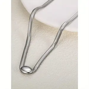 Fashionable Snake Bone Chain Necklace with Snake Scale Texture Strong Luster Oval Ornaments Simple Design for Daily Wear or Gift Giving