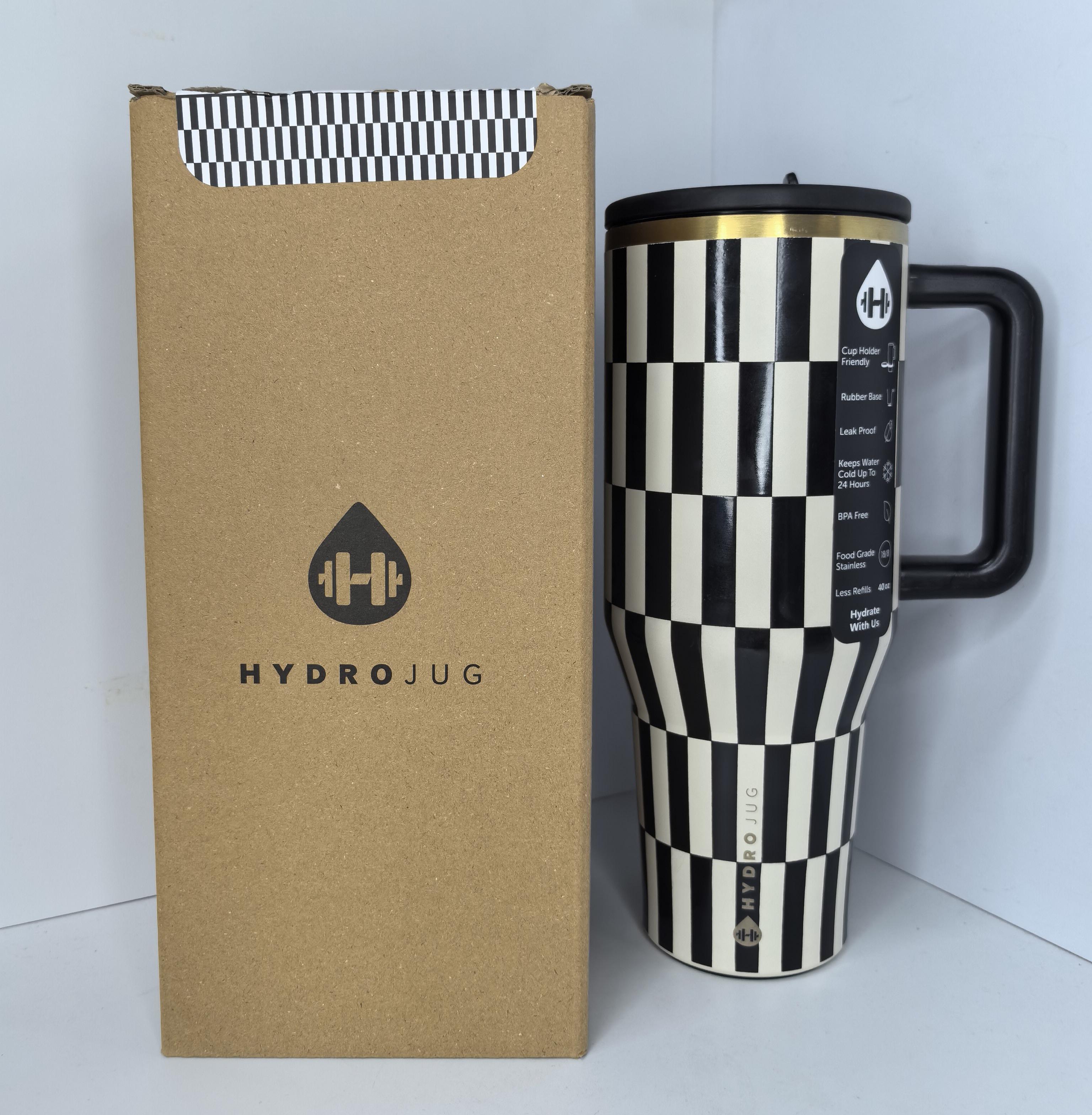 HydroJug Black & White Checkered 40oz - Stay Cold All Day | Leakproof Straw Tumbler for Gym, Travel & Commute Leakproof Flip Straw Insulated Cup with Handle Drinkware Flasks Mug Bottles Water Bottles Bottled Portable