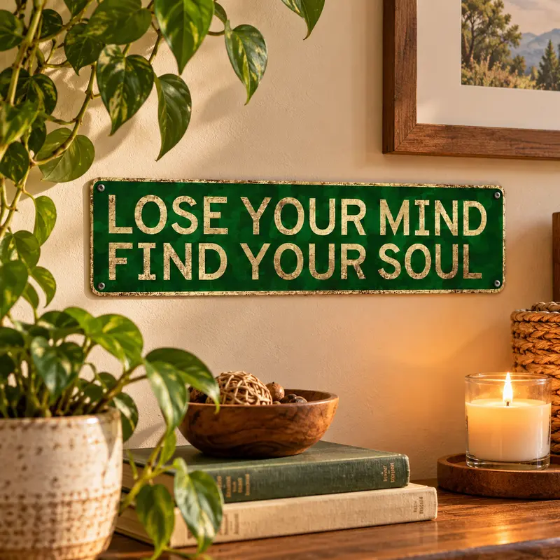 "Lose Your Mind Find Your Soul" Vintage Inspirational 4x16in Aluminum Metal Sign Plaque - Home Decor Items, Room Inspo, Whimsical Unique Bedroom Decor, Funny Wall Art for Living Room
