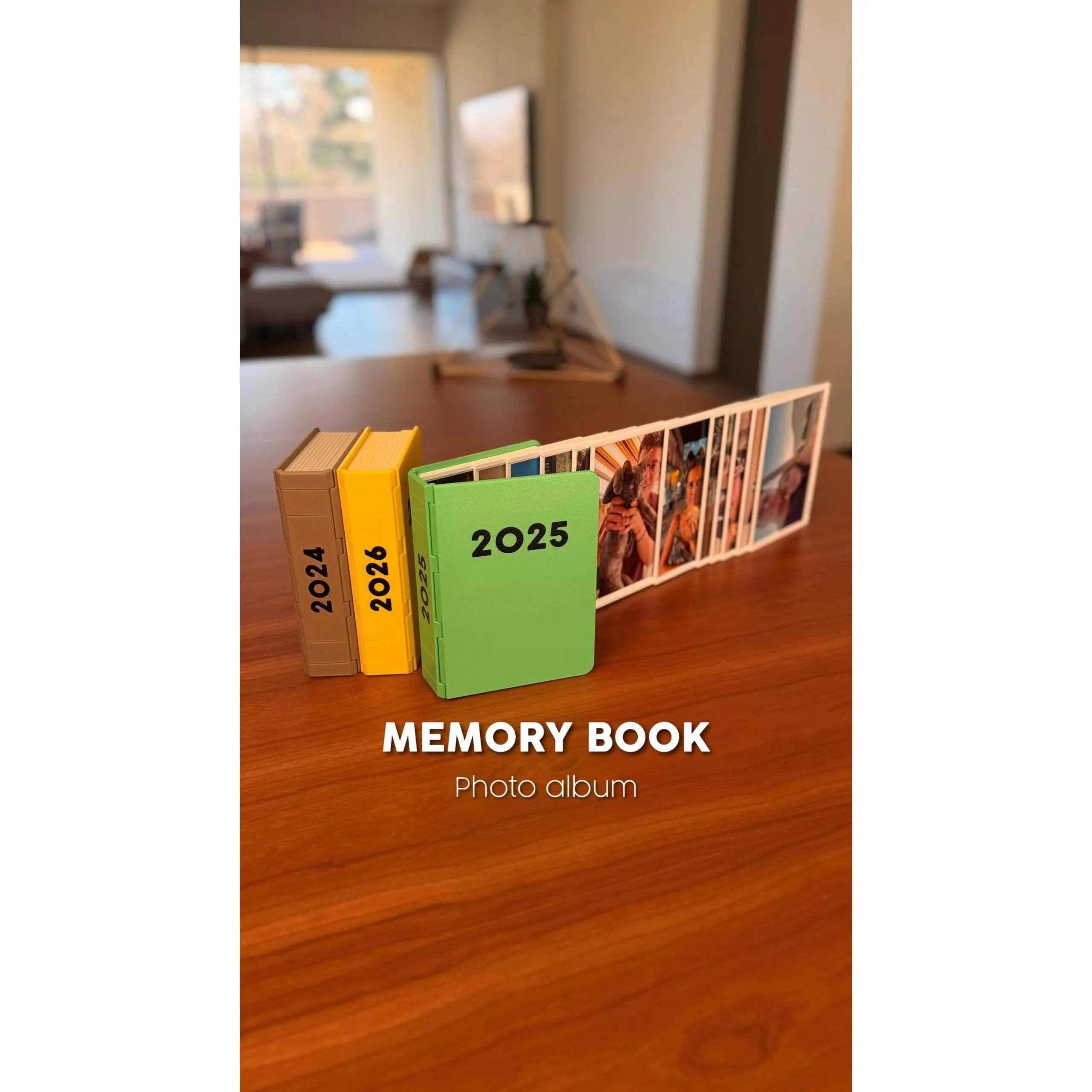 Memory book 3D-Printed Plastic Year in Review Photo Album - 15x10cm, Interactive Sliding Block 4x6 Memory Display, Holds 12, Compact Footprint, Modern Desks & Coffee Tables Decor, Great Holiday Gift for Memory Keeping