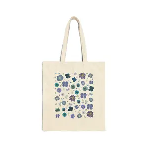 Boho Pressed Flowers Tote Bag with Cozy Cottagecore Aesthetic: Cute Shades of Blue Wildflowers, Tote Bag with Butterflies, Colorful Maximalist Garden Lover Gift