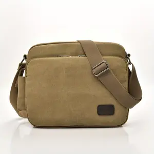 Trendy Retro Canvas Sling Bag With Multi Slots, Travel Shoulder Bag, Men's Crossbody Bag For Hanging Out & Daily Commute Solid Color Shoulderbag