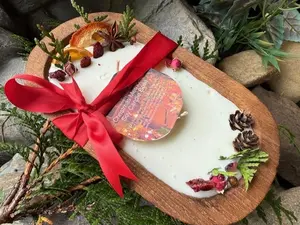 Christmas Memories Dough Bowl Soy Candle, Wooden Dough Bowl, Soy Wax, Bridal Gift, Christmas Gift Large 8.5"