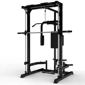 Garvee Smith Machine Home Gym, 1000 LB Power Cage Squat Rack with LAT Pulldown System, Chest Station & More Training Attachment, Multi-Functional Fitness Equipment for Full-Body Training, Black