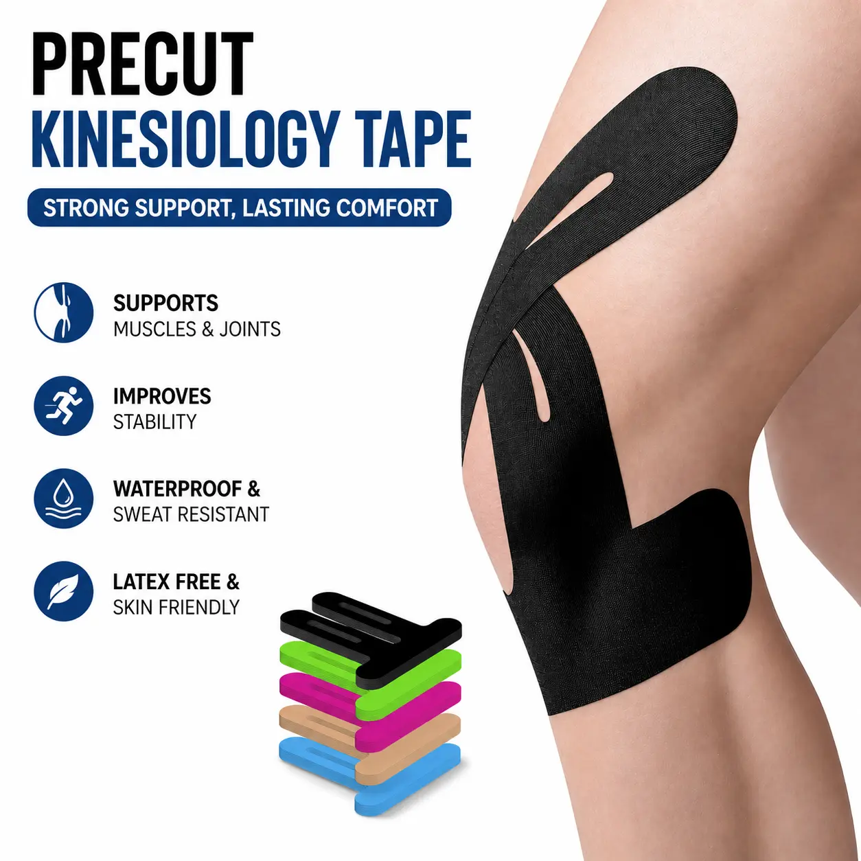 Precut Kinesiology Tape (10PCS) for Men & Women - Waterproof Athletic Tape for Support, Pain Relief, Knee Protection - Ideal for Running, Camping - Father's Day Gifts, Outdoor Essentials,camping essentials