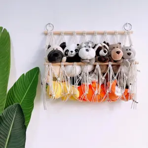 Boho Wall Hanging Shelf, Handwoven Macrame Multi-Tier Rack, Storage Organizer for Stuffed Animals, Toys, Books, Ideal for Living Room & Dorm