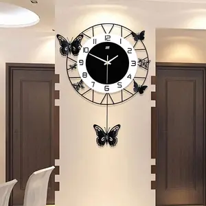 Wall Clock, Butterfly Wall-Mounted Clock, 20 Inch Large Round Wall-Mounted Silent Wall Clocks for Living Room, Bedroom, Office Space Decor