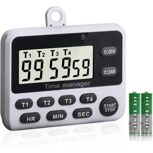 4- Digital Kitchen Timer Clock with Large LCD Display, 4 Groups Simultaneous Timing Countdown Up Pocket Timer,  Attachable ( Included)