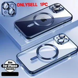 Transparent Phone Case with Luxury Plating And Magnetic Wireless Charging for iPhone 11 12 13 14 15 Promax Featuring a Clear TPU Design That Is Shockproof And Includes a Lens Film