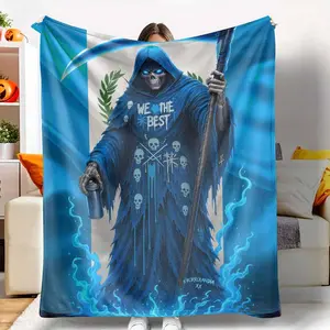 Grim Reaper Guatemala Flannel Blanket Cool Skull Print Perfect for Halloween Decor Gothic Theme Parties Dorm Room Essentials Unique Gift