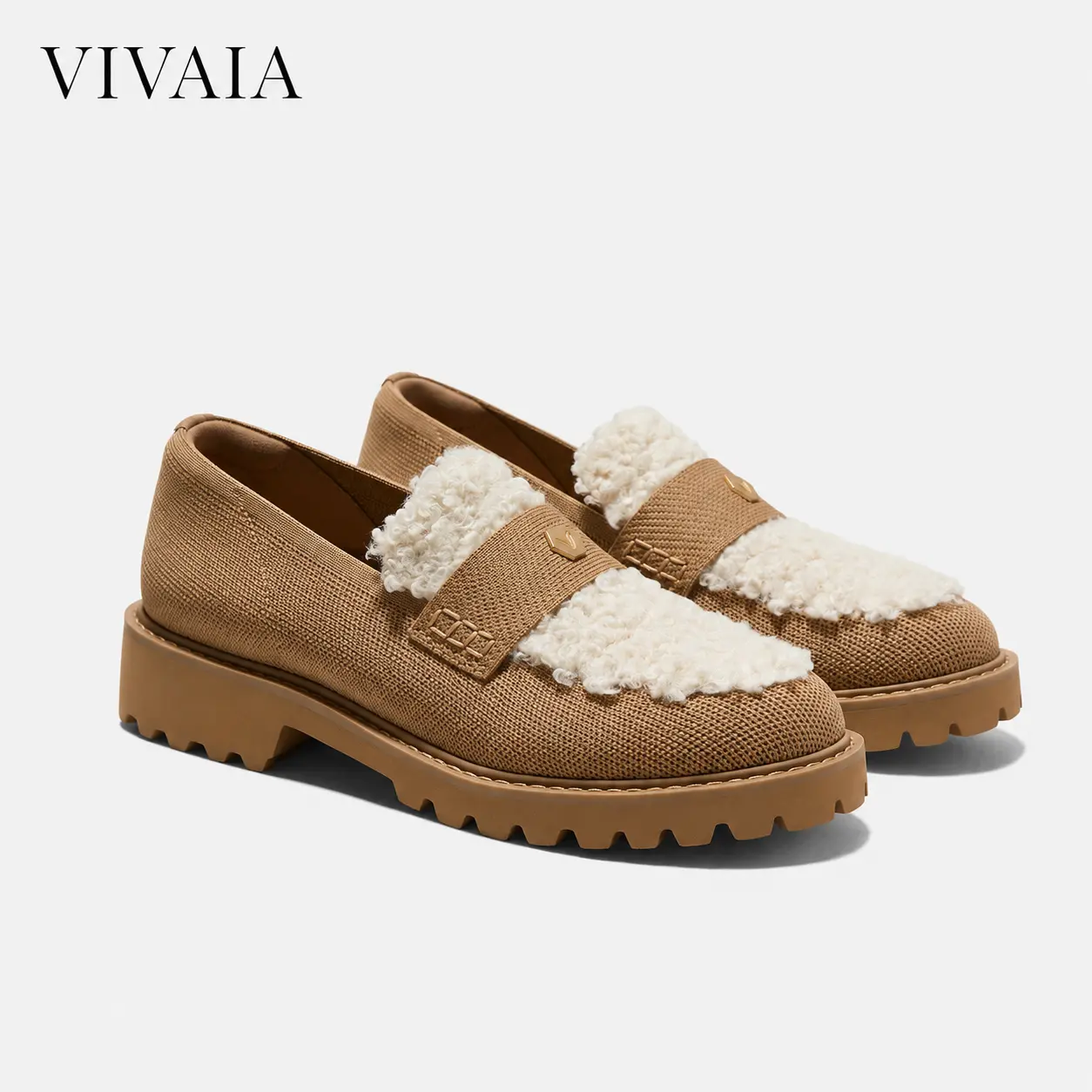 VIVAIA Women’s Round-Toe Platform Loafers, Water-Repellent Faux Shearling Shoes with Cushioned Insole, Winter Loafers for Women, Back to School (Franata)