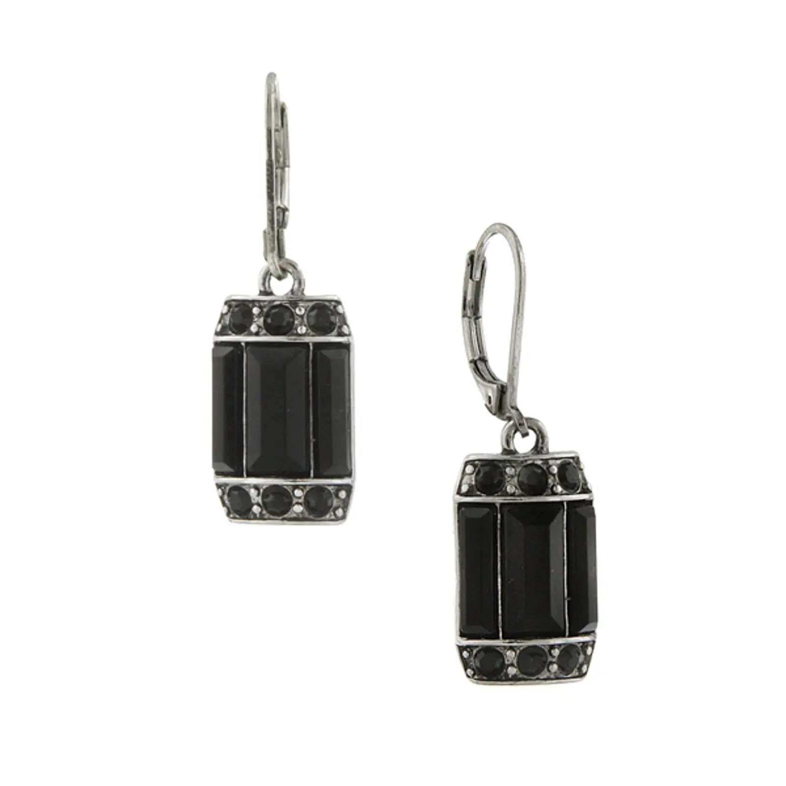 Black Round & Baguette Crystal Octagon Drop Earrings