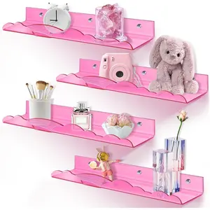Rainbow  Floating Shelves, 15in  Wall Mounted  Bookshelves, Display Ledge for Books Toys  Storage, Bathroom Bedroom Living Room Wall Organizer, 4 Pack,