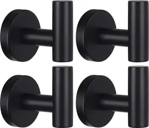 Towel Hooks Bathroom Coat Robe Wall Hook Heavy Duty Door Hanger Towel Robe Clothes Cabinet Closet Sponges Rack for Bathroom Bedroom Kitchen Hotel Pool 4 Packs Matte Black(Drilling Installation)