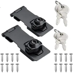 szhdxsy 2 Packs 4 Inch Keyed Hasp Locks Twist Knob Keyed Locking Hasp for Small Doors, Cabinets and More,Stainless Steel Steel, Chrome Plated Hasp Lock Catch Latch Safety Lock（Black）