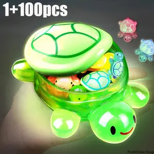 1PC Glow Turtle Figurine Set Large Turtle and 100pcs Mini Luminous Resin Turtles Desktop Ornament Landscape Decor Craft Accessories for Home Garden Display