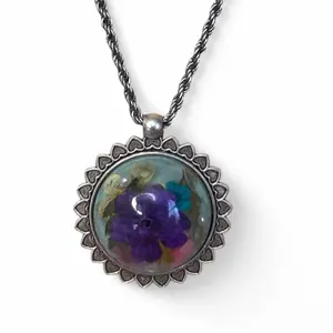 Vintage Purple Flower Necklace with Decorative Pendant and silver Chain