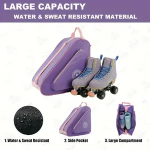 Unisex Adjustable Shoulder Strap Roller Skate Bag - Durable Oxford Fabric with Top Handle & Zippered Compartment, Purple & Pink Accents for Men Women Adults, Easter Gift, Roller Skating Accessory | Stylish Top Handle | Sturdy Construction