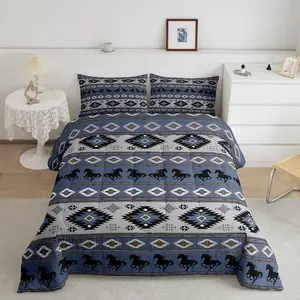 Kids Western Comforter Set ,Southwestern Aztec Comforter Boys Girls Boho Horse Bedding Set Bohemian Rustic Country Teens Duvet Set Bedroom Decor